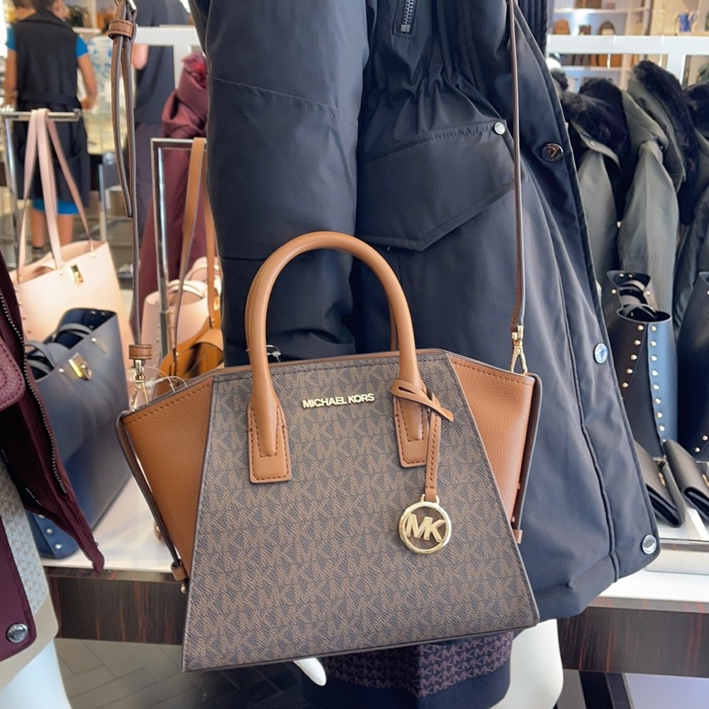 Michael Kors Avril Small Top Zip Satchel Shoulder Bag Color Brown